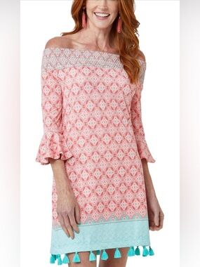 Cabana Life Coral Tides Off-The-Shoulder Women’s Sundress
